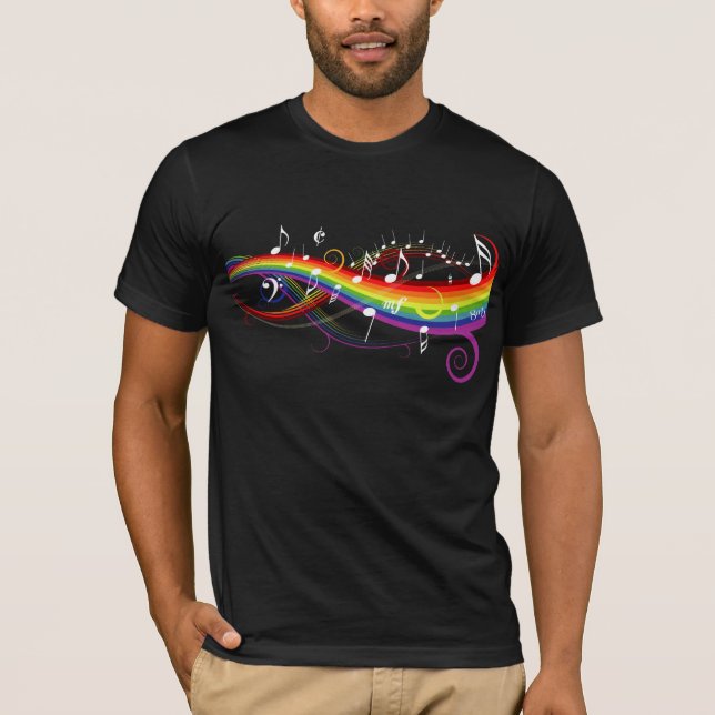 Regenbogen-weißer Musiknoten auf Schwarzem T-Shirt (Vorderseite)