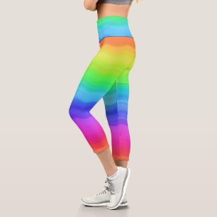 Regenbogen-Wellig-Welle-Allmählicher-Pastell-Farbt Capri Leggings