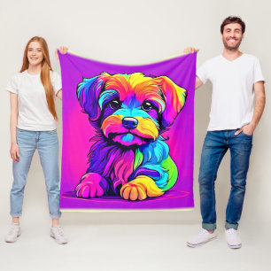 Regenbogen-Welpen-Kunstwerk Fleecedecke