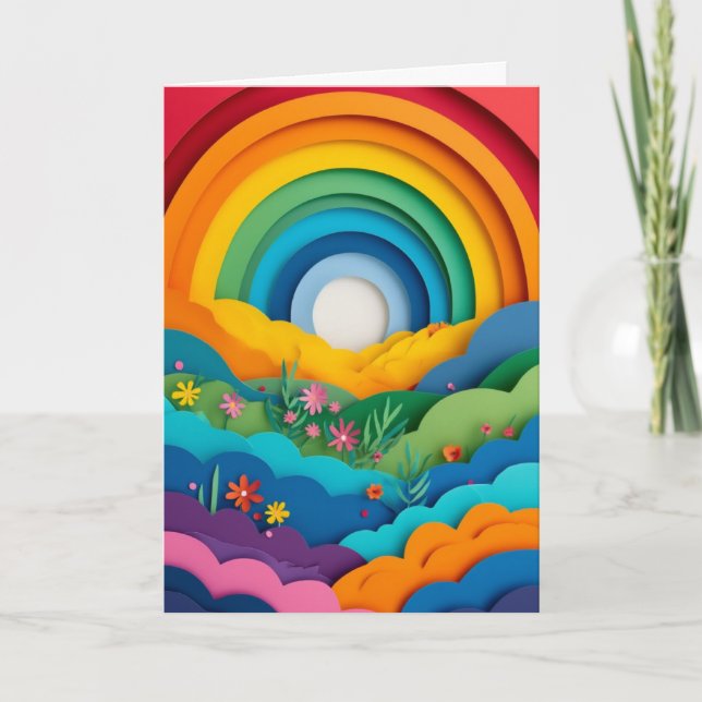 Regenbogen-Wiesen-Papiercollage Karte (Vorderseite)