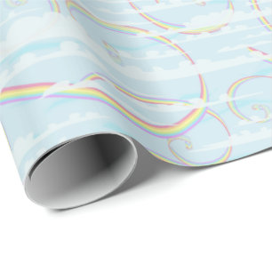Regenbogen-Wirbel mit weißen Wolken im blauen Him Geschenkpapier