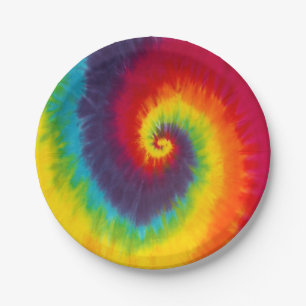 Regenbogen-Wirbel-Tie-Dye Groovy Bunte Farben Pappteller