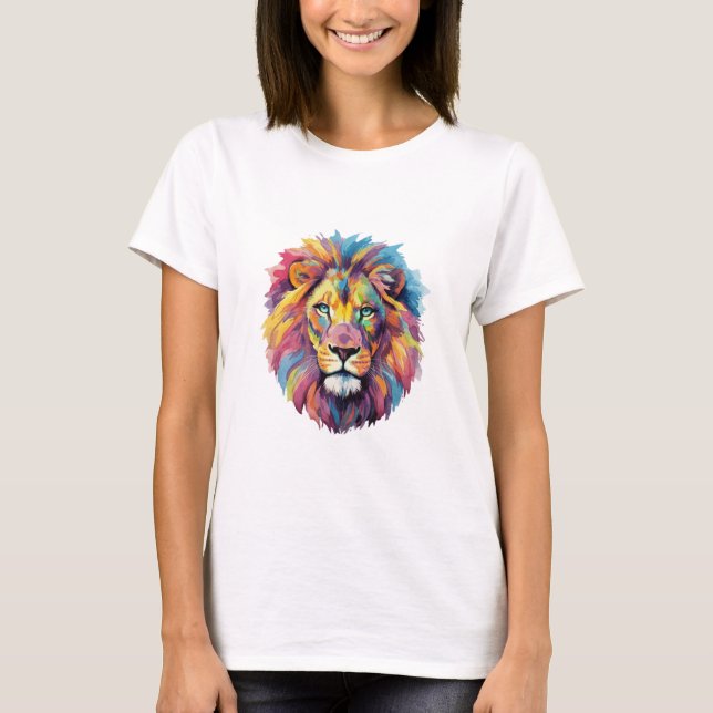 Regenbogen Wolf Aquarell Portrait T-Shirt (Vorderseite)