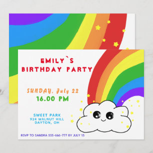 Regenbogen-Wolken-Kawai-Birthday-Party Einladung