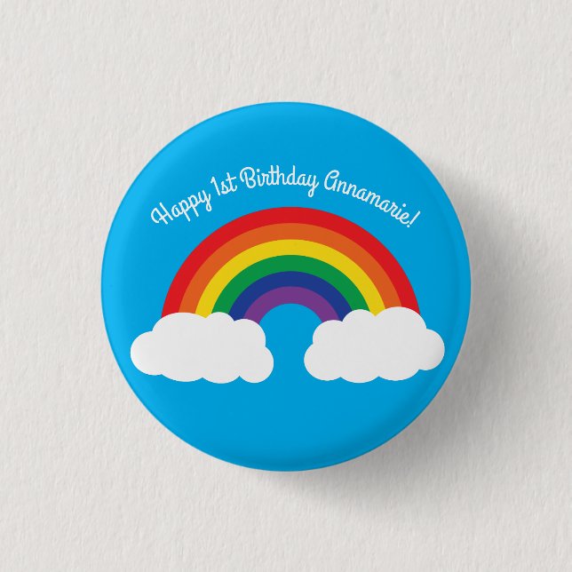 Regenbogen & Wolken Niedlich 1. Geburtstag Party Button (Vorderseite)