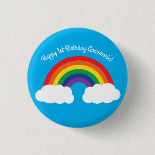 Regenbogen & Wolken Niedlich 1. Geburtstag Party Button