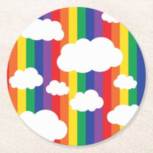Regenbogen & Wolken Niedlich 1. Geburtstag Party Runder Pappuntersetzer