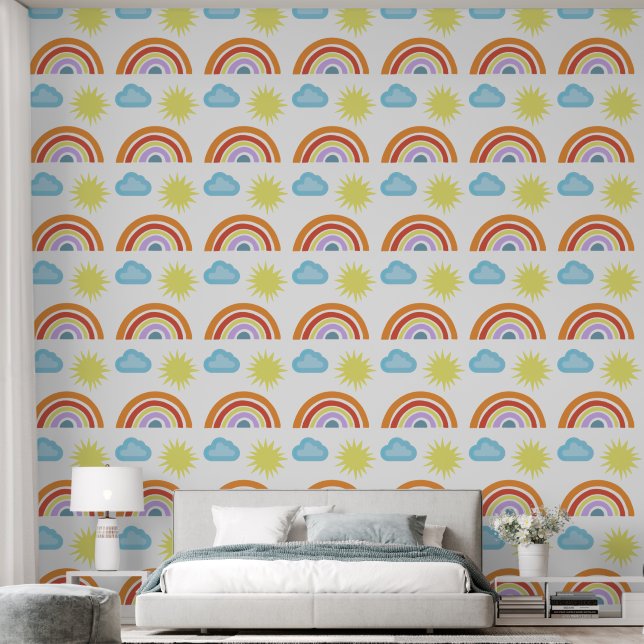 Regenbogen, Wolken und Niedliches Sonnenschein Tapete (Schlafzimmer)