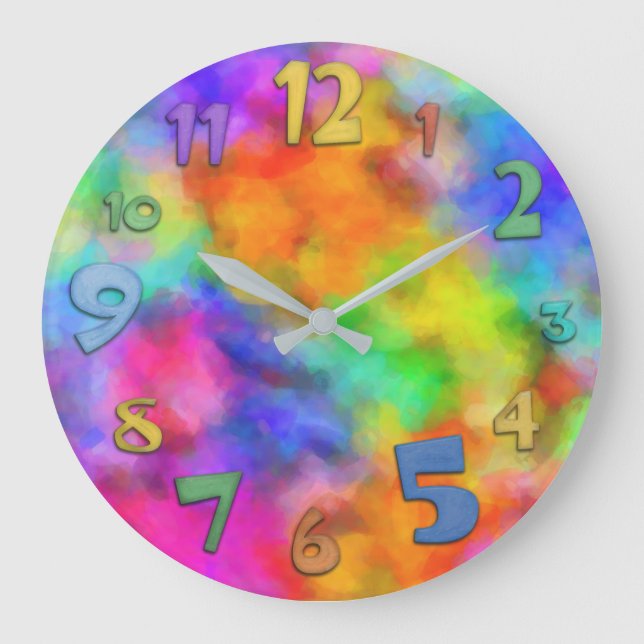 Regenbogen-Wolkenfarben Große Wanduhr (Vorderseite)