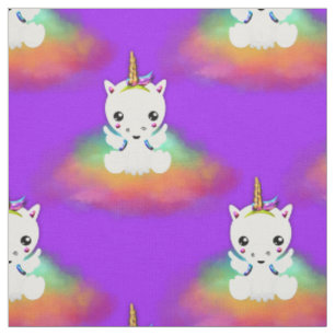 Regenbogen-WolkeUnicorns auf Lila Stoff