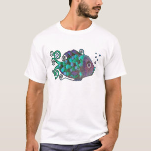 Regenbogen-wunderliche Fisch-blaue u. lila T-Shirt