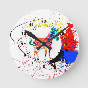 Regenbogen Zebra Tiere Monogramm-Muster-Party Runde Wanduhr
