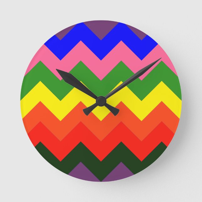 Regenbogen Zickzack Runde Wanduhr (Vorderseite)