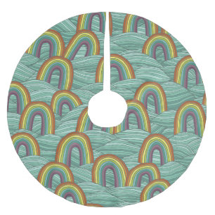 Regenbogenart: HandGezeichnet Vintage Zusammensetz Polyester Weihnachtsbaumdecke