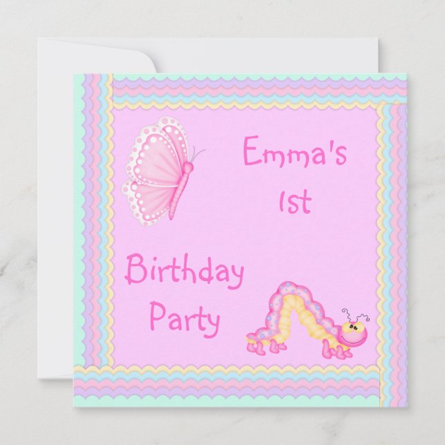 Regenbogenbänder, rosa Geburtstagskarte Einladung (Vorderseite)