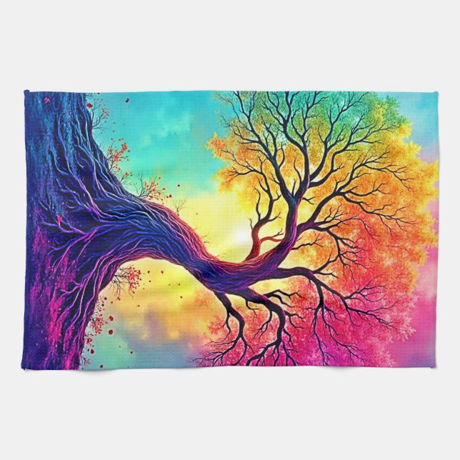 Regenbogenbaum: Wurzeln unendlicher Hoffnung Kunst Geschirrtuch (Horizontal)