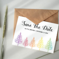 Regenbogenbäume und Konfetti-Lesben Save the Date