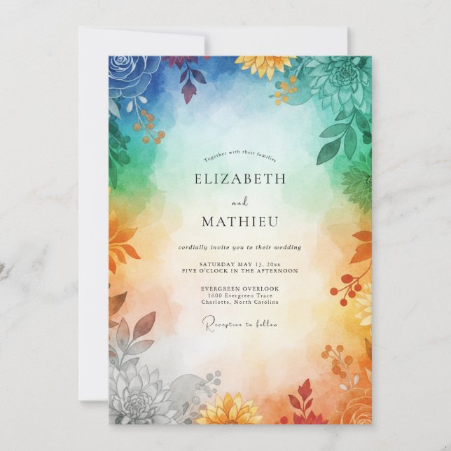 Regenbogenbemalte Hochzeit Einladung (Vorderseite)