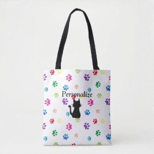 Regenbogenbemalte Pfotenabdrücke Personalisiert Tasche