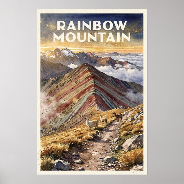 Regenbogenberg Peru Vintage Reise Poster (Vorne)