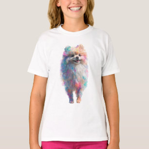Regenbogenbesprenkelter Pomeranian-Welpe Kinder T-Shirt