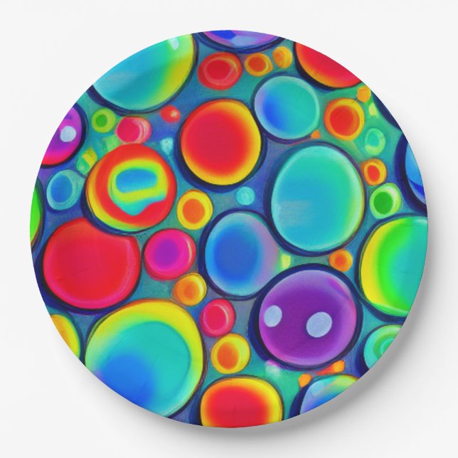 Regenbogenblasen Pappteller (Vorderseite)