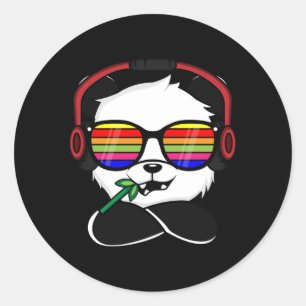 Regenbogenbrille Cool Panda - Kopfhörer über dem Runder Aufkleber