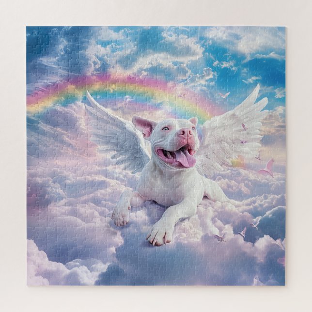 Regenbogenbrücke, weißer Hund im Himmel (Vertikal)