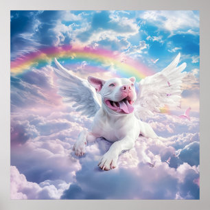 Regenbogenbrücke, weißer Hund im Himmel Poster