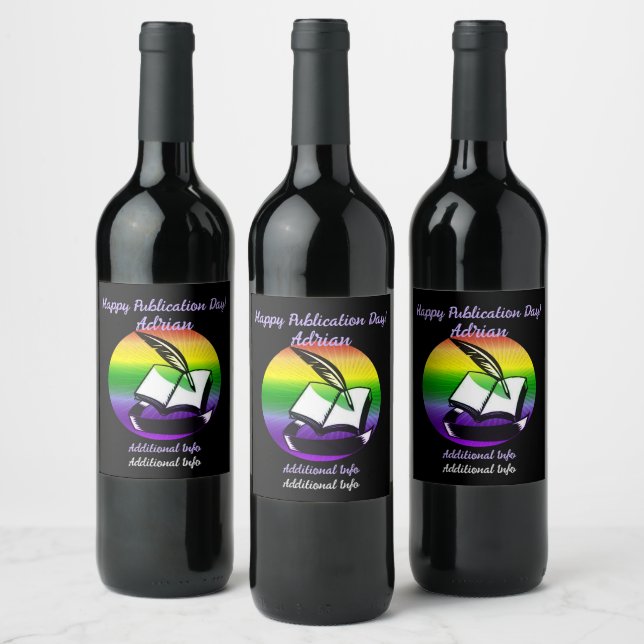 Regenbogenbuch und Quill Weinetikett (Flaschen)