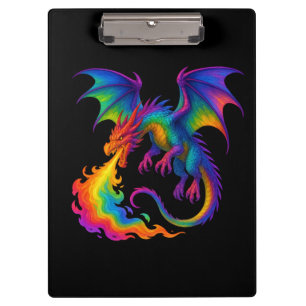 Regenbogendrache atmen farbenfrohe Flammenfantasy Klemmbrett