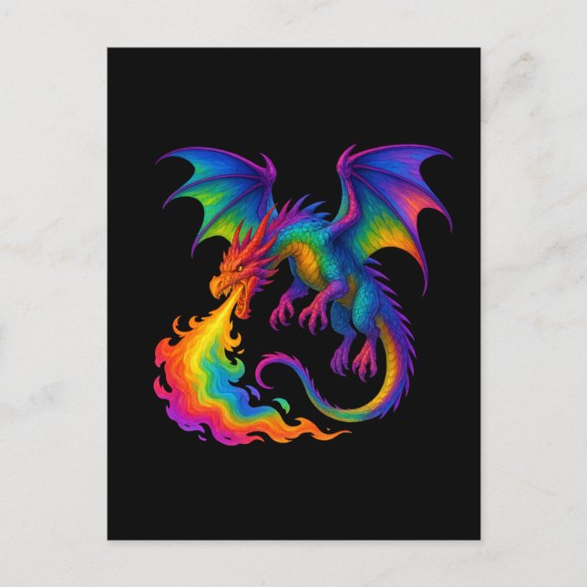 Regenbogendrache atmen farbenfrohe Flammenfantasy Postkarte (Vorderseite)