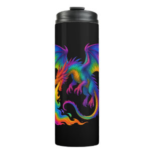 Regenbogendrache atmen farbenfrohe Flammenfantasy Thermosbecher