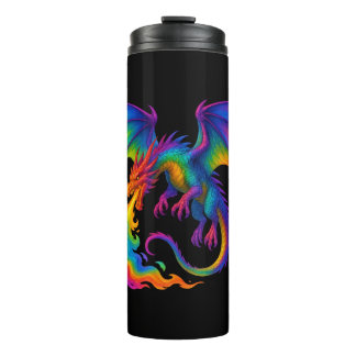 Regenbogendrache atmen farbenfrohe Flammenfantasy Thermosbecher