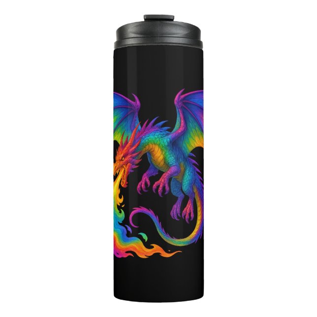 Regenbogendrache atmen farbenfrohe Flammenfantasy Thermosbecher (Vorderseite)