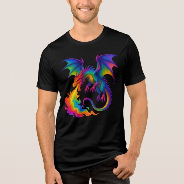 Regenbogendrache atmen farbenfrohe Flammenfantasy Tri-Blend Shirt (Vorderseite)