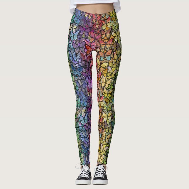 Regenbogenfantasy-Schmetterlinge Leggings (Vorderseite)