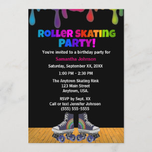 Regenbogenfarbe Farbe Tropf Roller Skating Geburts Einladung
