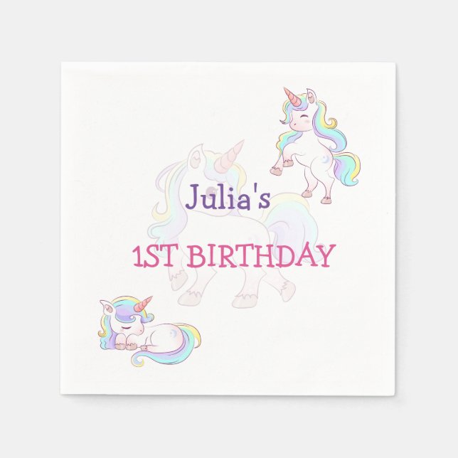 Regenbogenfarbe Kindermädchen Geburtstag Serviette (Vorderseite)