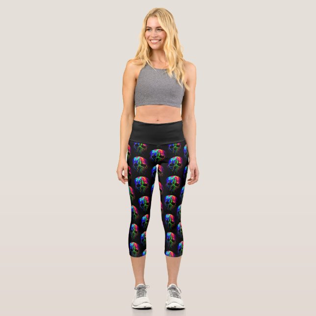 Regenbogenfarbe Skull-Tropfen Capri Leggings (Vorderseite)