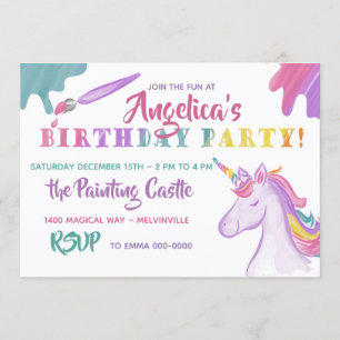 Regenbogenfarbe und Einhorneinladung Einladung