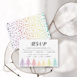 Regenbogenfarben Bäume, Konfetti-Lesben-Hochzeit RSVP Karte