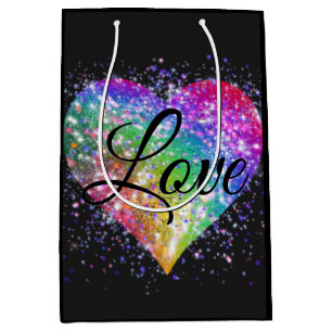 Regenbogenfarben, die Glitzer-Herz-Liebe ausstrahl Mittlere Geschenktüte