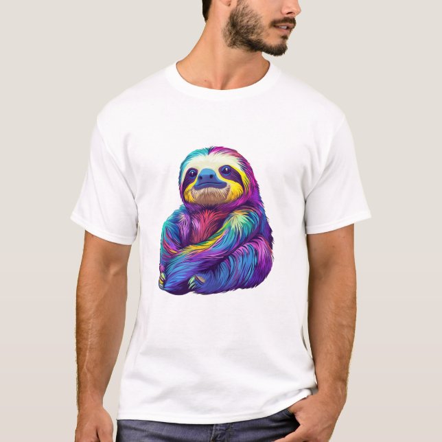 Regenbogenfarben Faultier Art Longsleeve T-Shirt (Vorderseite)