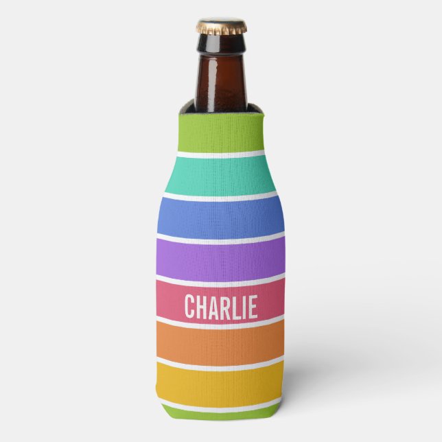 Regenbogenfarben individuelle Monogramm Flaschenkü Flaschenkühler (Flaschenvorderseite)