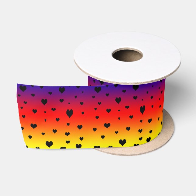 Regenbogenfarben mit schwarzen Lieben, Satinband (Spule)