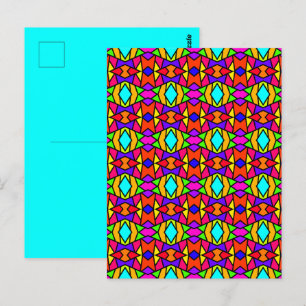 Regenbogenfarben Patchwork Geometrisches Wiederhol Postkarte