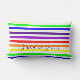 Regenbogenfarben Streifen Linien Monogramme Name S Kissen Für Draußen