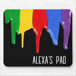 Regenbogenfarben tropfen mit persönlichem Namen Mousepad