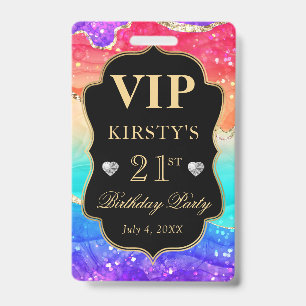 Regenbogenfarben und Gold Glitter Achat Geburtstag Ausweis